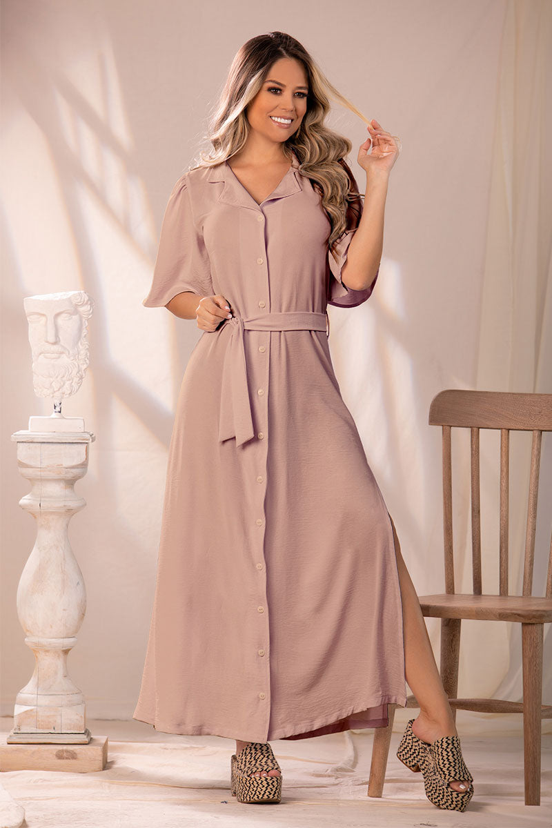 VESTIDO CHALISS STRECH CAMEL 12483